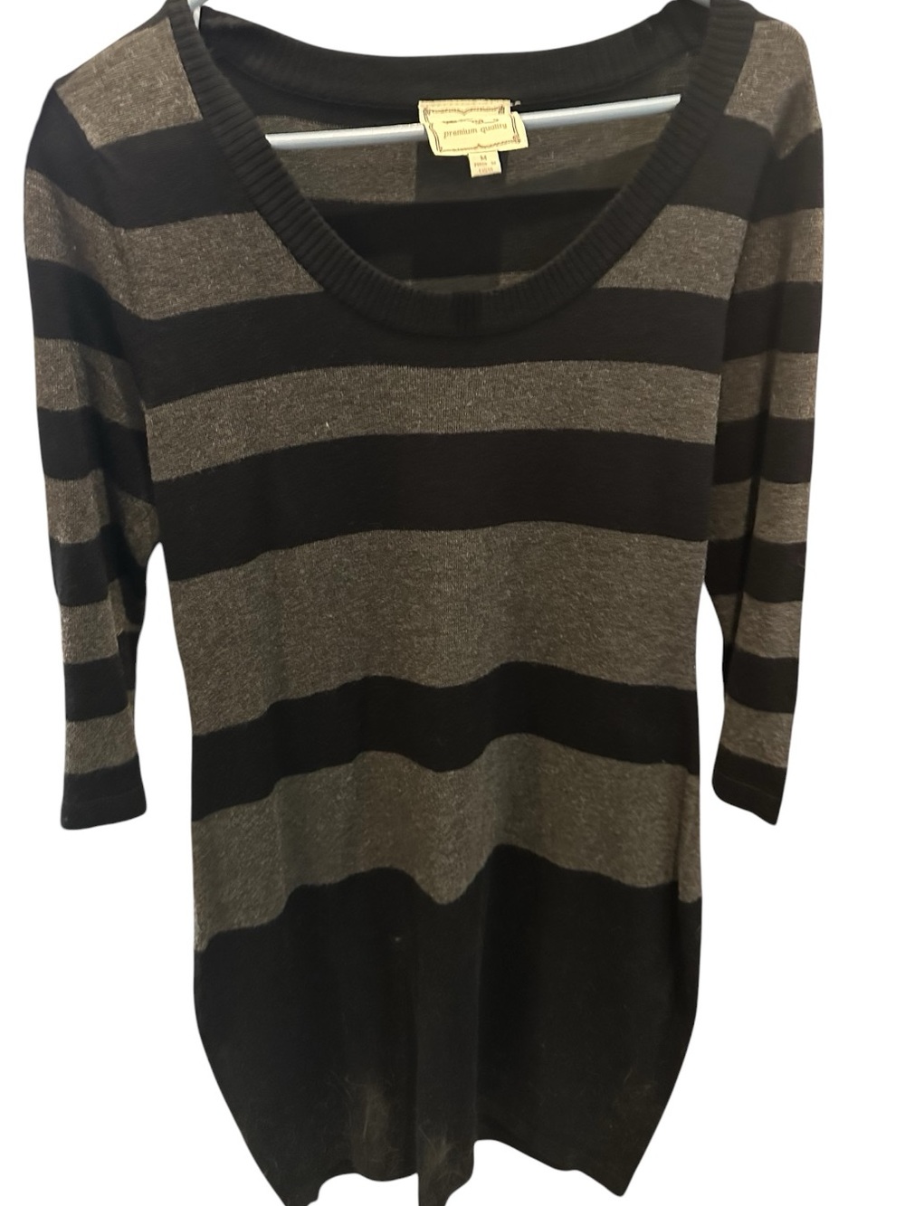 Pink Rose Black Gray Striped Oversized Sweater Tunic Dress M